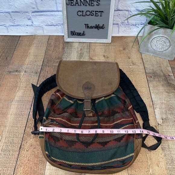 Vintage Trager Aztec Southwest Leather Multi Fabric Flap Cover Backpack … - Picture 8 of 12
